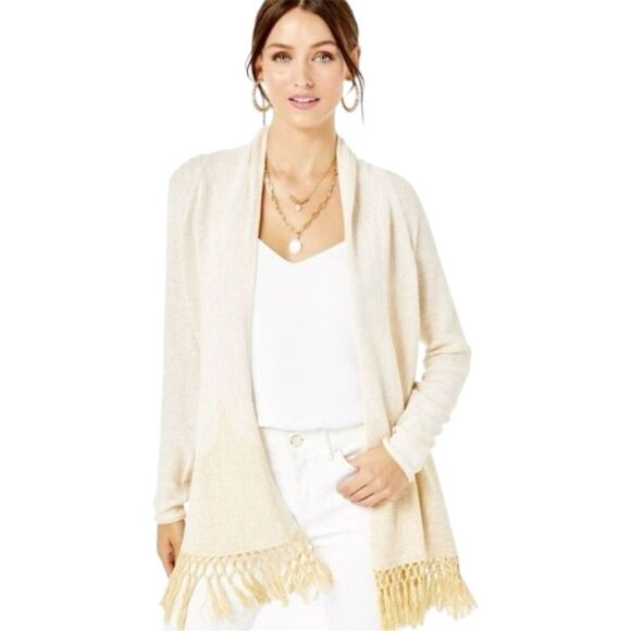 Lilly Pulitzer Tatum Long Fringe Hem Cardigan Off-white Size M - Picture 2 of 8